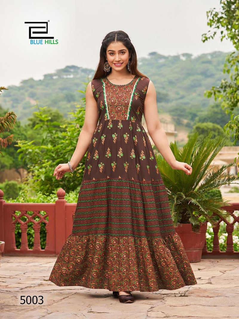 Blue Hills Hotstar Vol 5 Rayon With Printed Work stylish designer Party Wear Long Kurti
