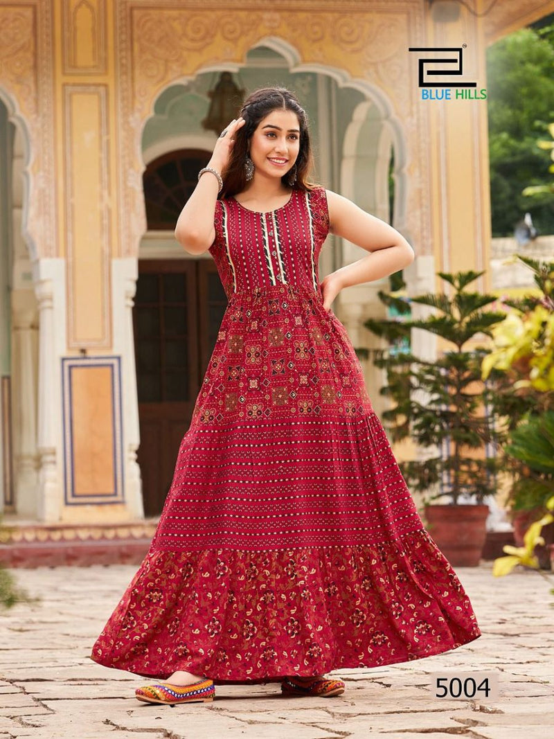 Blue Hills Hotstar Vol 5 Rayon With Printed Work stylish designer Party Wear Long Kurti