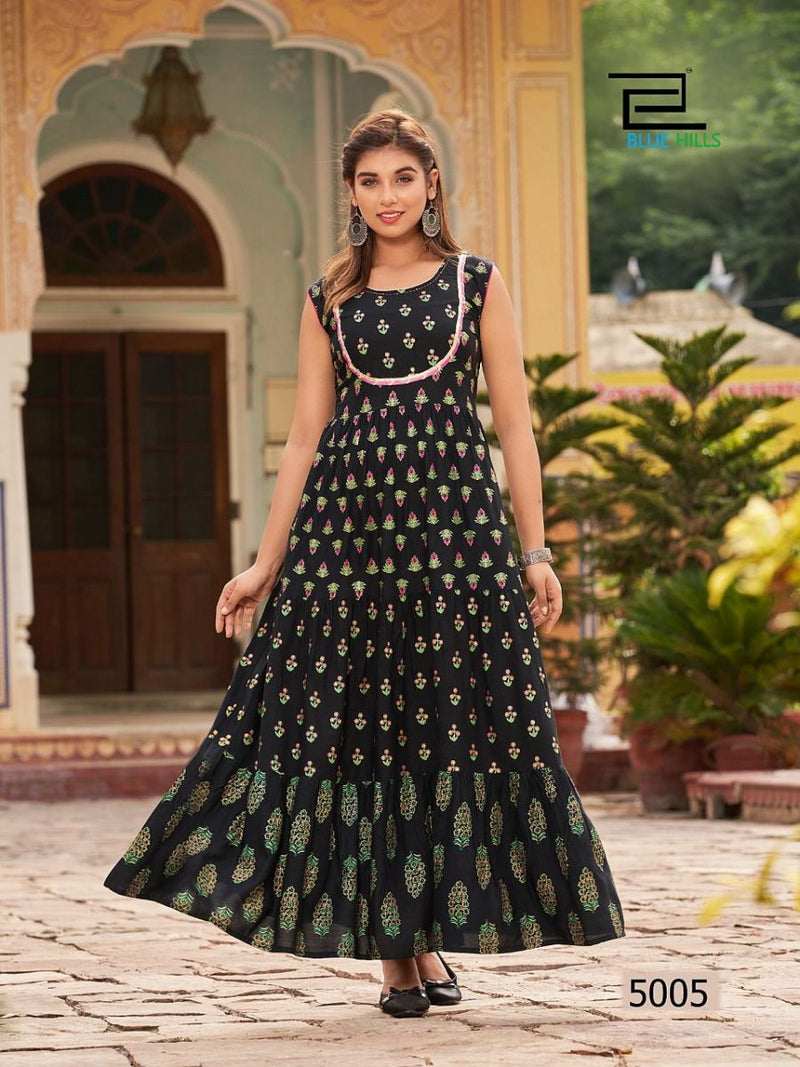 Blue Hills Hotstar Vol 5 Rayon With Printed Work stylish designer Party Wear Long Kurti