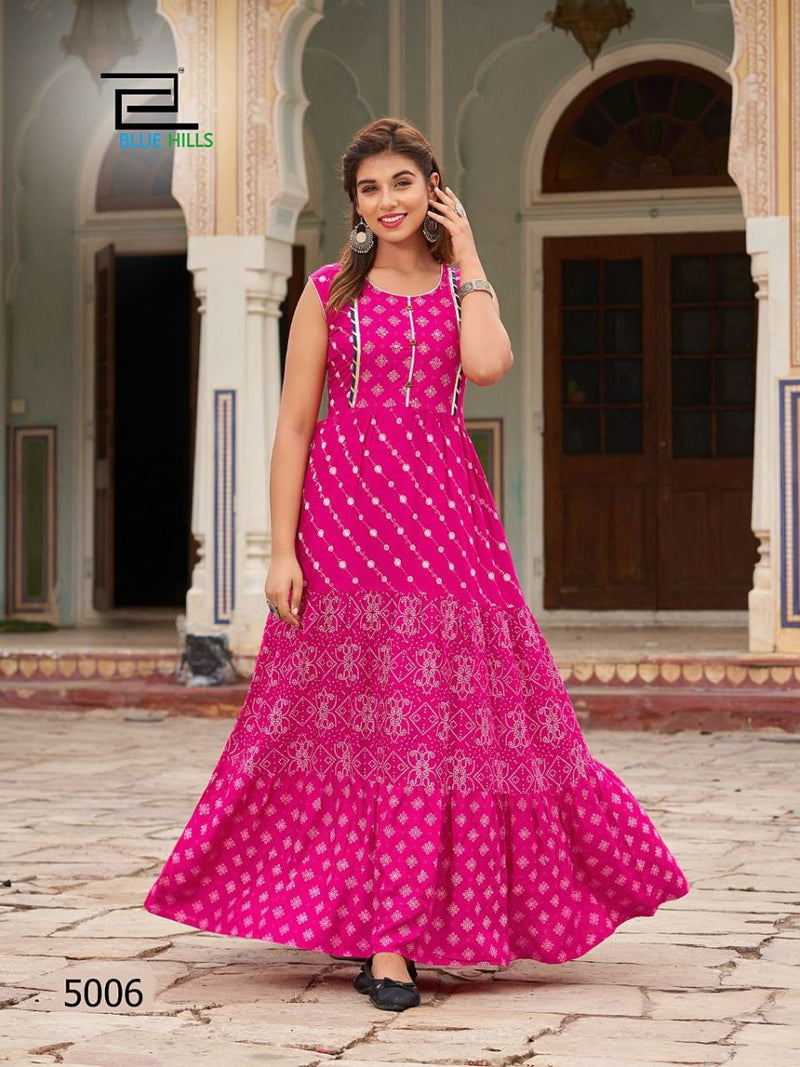 Blue Hills Hotstar Vol 5 Rayon With Printed Work stylish designer Party Wear Long Kurti