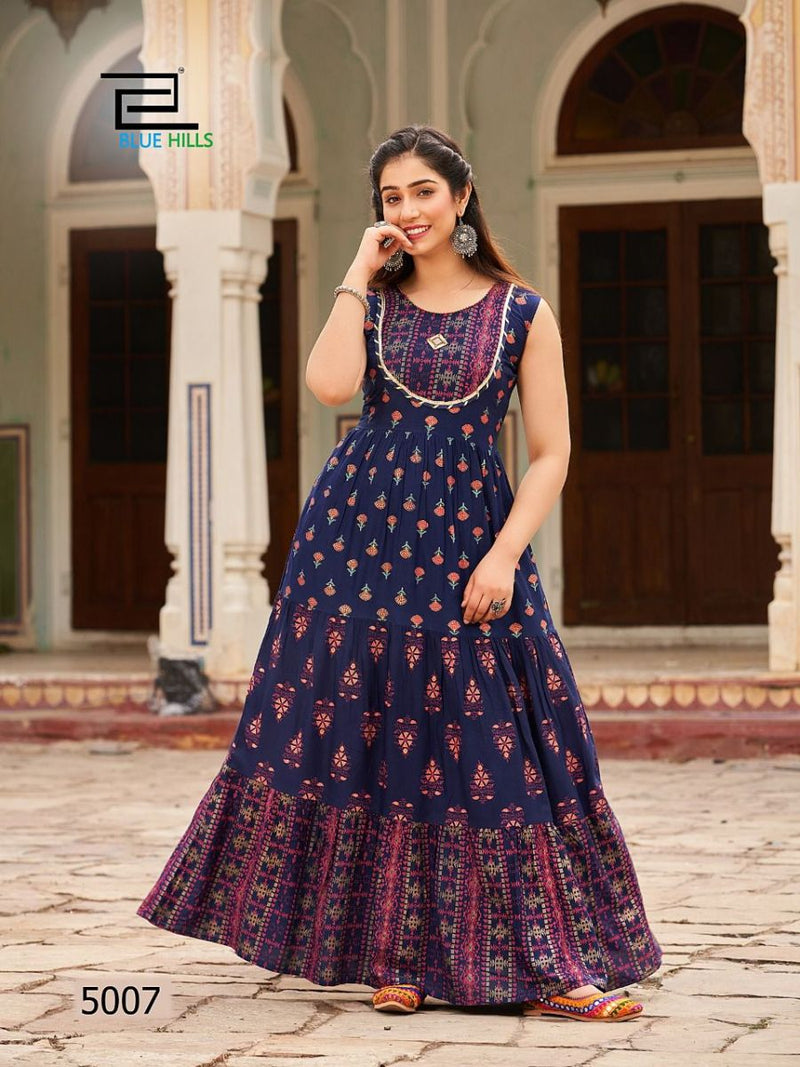 Blue Hills Hotstar Vol 5 Rayon With Printed Work stylish designer Party Wear Long Kurti