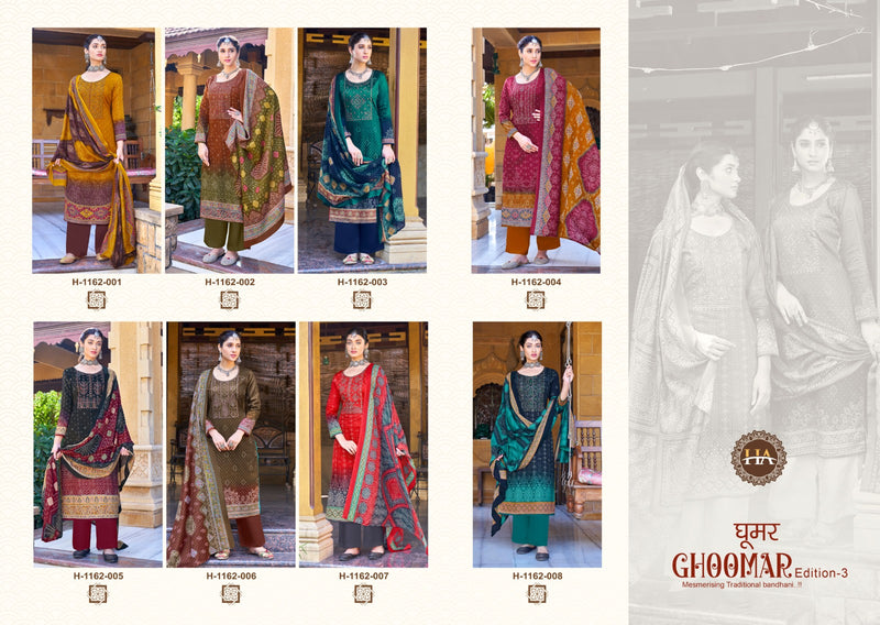 Harshit Fashion Ghoomar Vol 3 Pure Jam Cotton Digital Print With Embroidered Work Suit