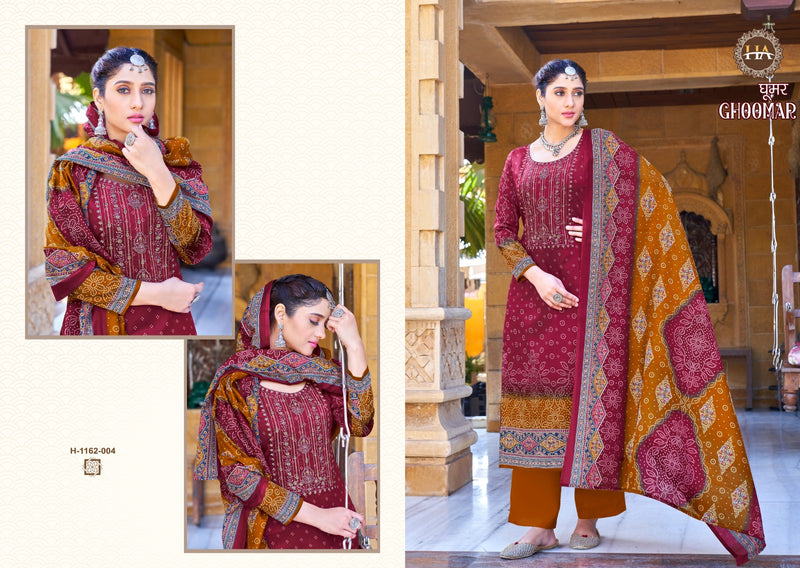 Harshit Fashion Ghoomar Vol 3 Pure Jam Cotton Digital Print With Embroidered Work Suit