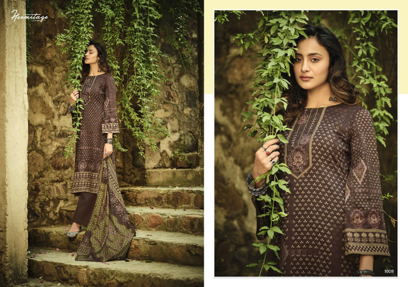 Hermitage Zara Cotton Satin Print Heavy Designer Wear Salwar Kameez