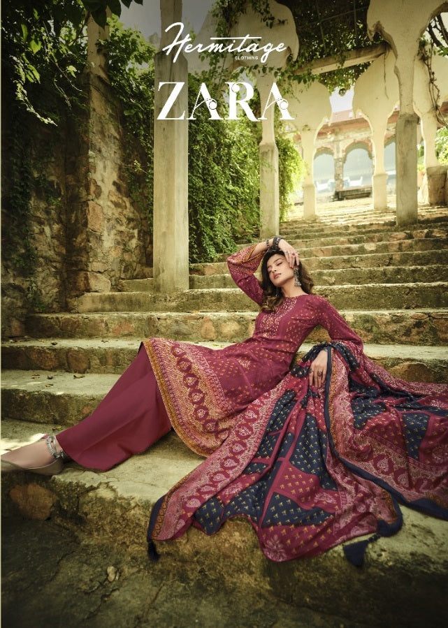 Hermitage Zara Cotton Satin Print Heavy Designer Wear Salwar Kameez