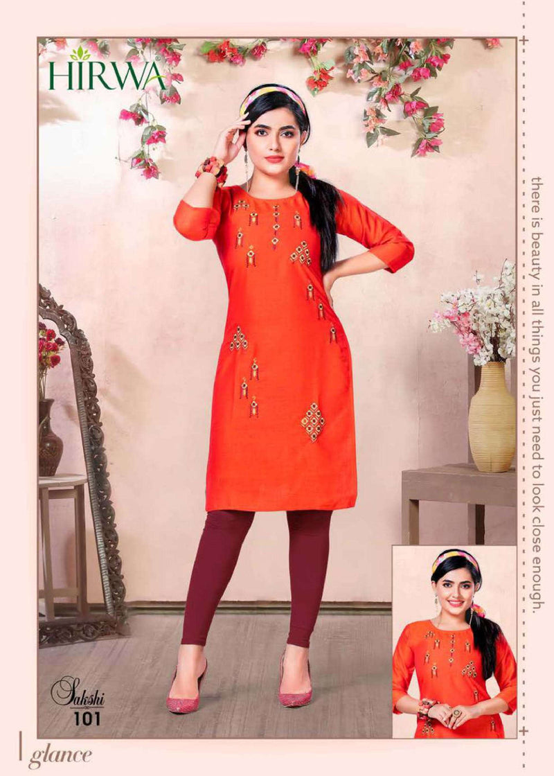 Hirwa Fashion Launch By Sakshi Rayon With Embroidery Work Long Straight Fancy Kurtis