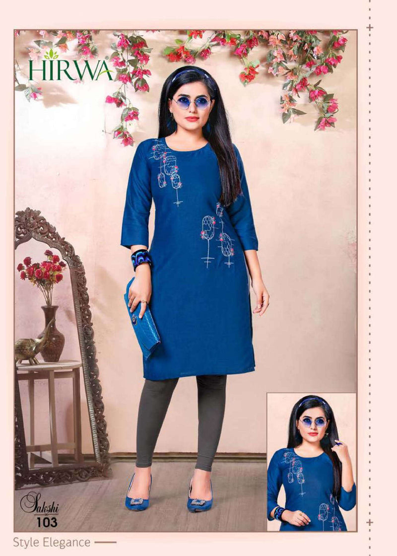 Hirwa Fashion Launch By Sakshi Rayon With Embroidery Work Long Straight Fancy Kurtis