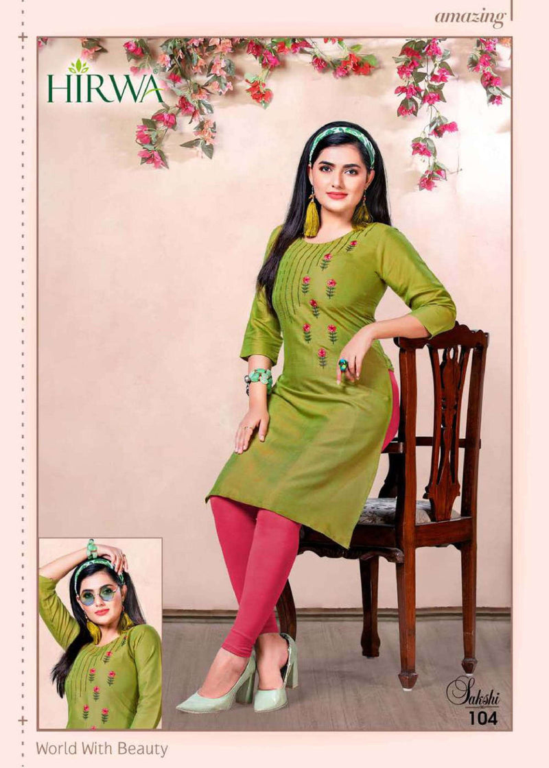 Hirwa Fashion Launch By Sakshi Rayon With Embroidery Work Long Straight Fancy Kurtis