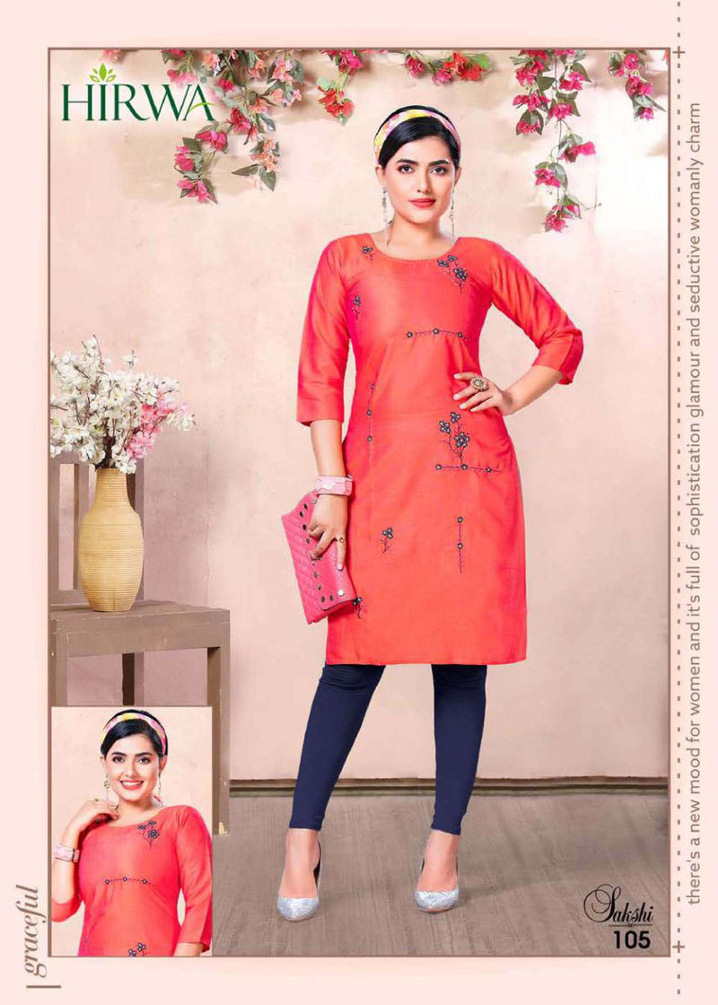 Hirwa Fashion Launch By Sakshi Rayon With Embroidery Work Long Straight Fancy Kurtis