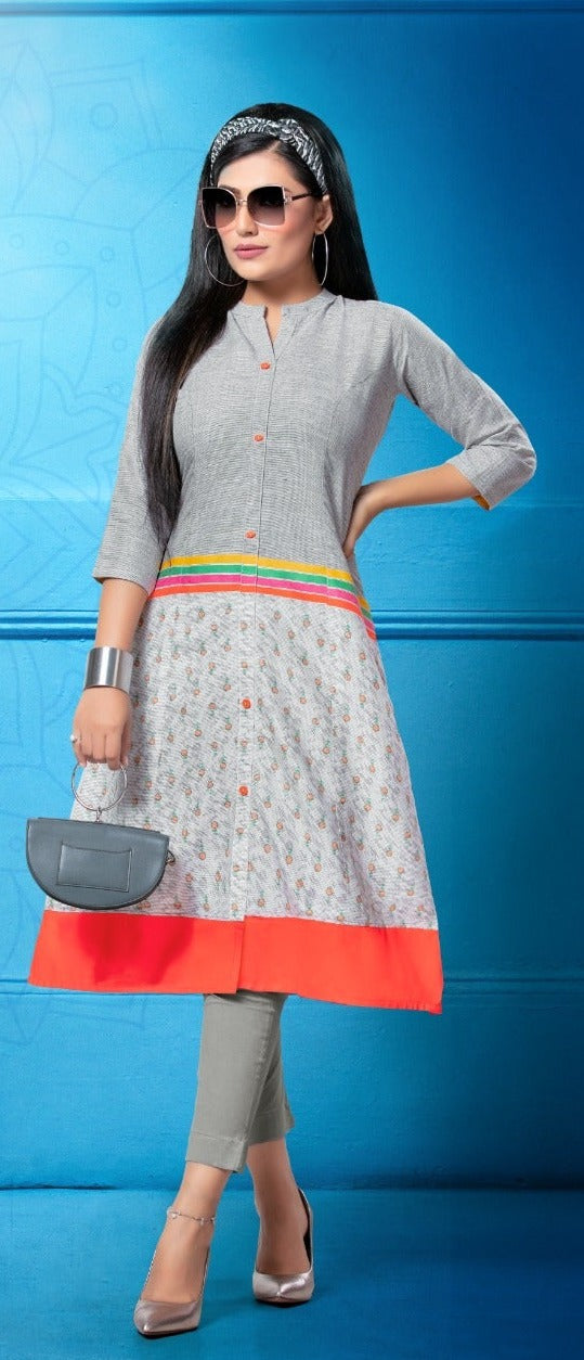 Hirwa H Dot Daisy Rayon A Line Top Style Fancy Kurtis