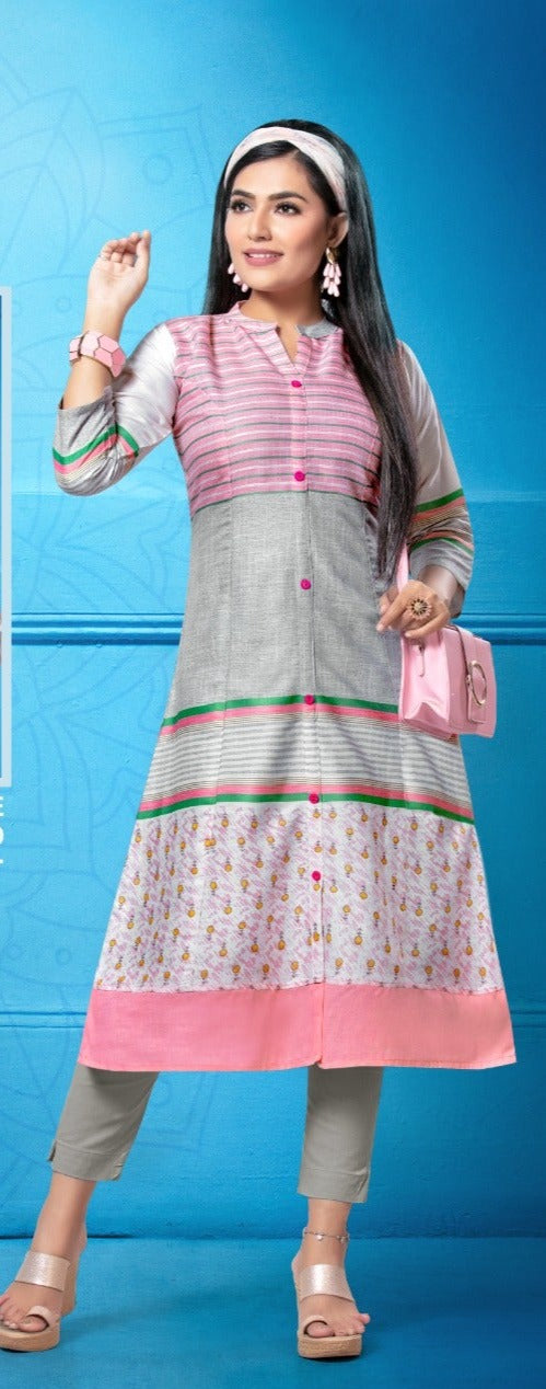 Hirwa H Dot Daisy Rayon A Line Top Style Fancy Kurtis