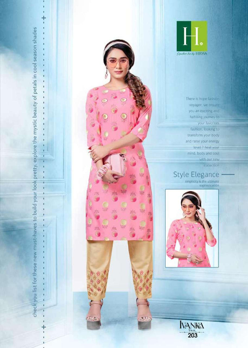 Hirwa H Dot Ivanka Vol 2 Rayon Fancy Straight Kurtis With Bottom