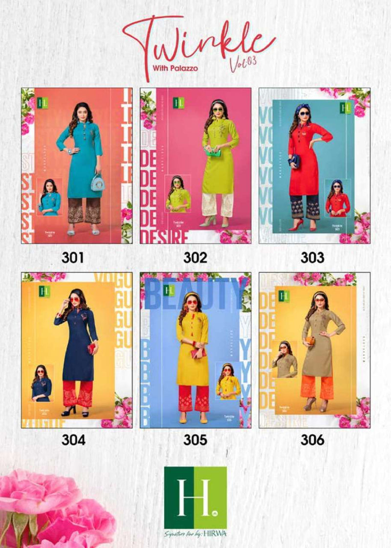 Hirwa H Dot Twinkle Vol 3 Rayon Slub Fancy Kurtis With Plazo Bottom