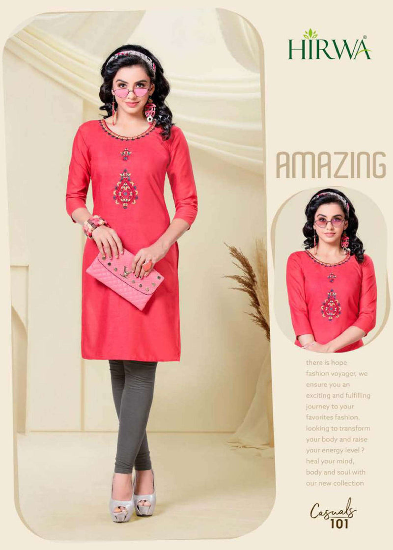 Hirwa Launch By Casuals Cotton With Embroidery Work Straight Fancy Long Exclusive Casual Wear Kurtis
