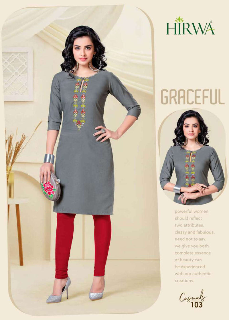 Hirwa Launch By Casuals Cotton With Embroidery Work Straight Fancy Long Exclusive Casual Wear Kurtis