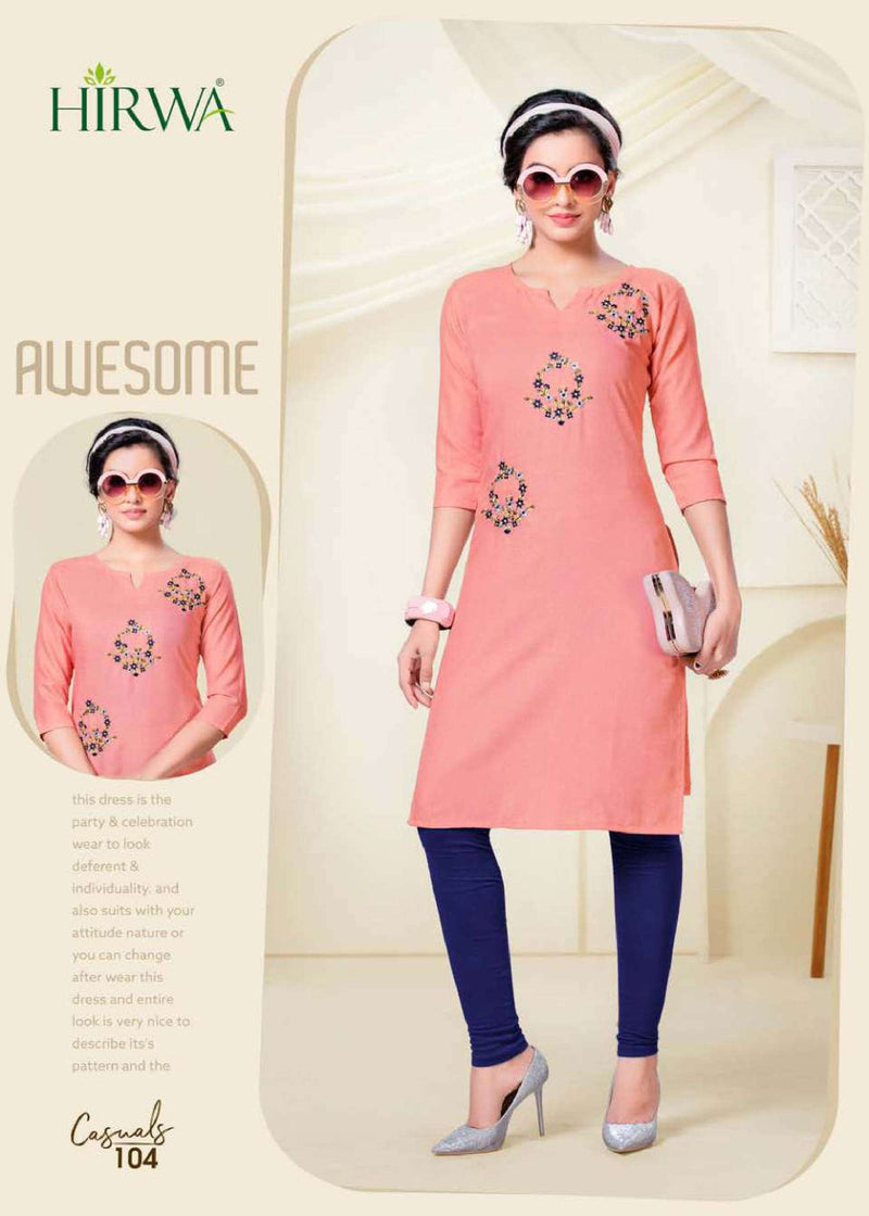 Hirwa Launch By Casuals Cotton With Embroidery Work Straight Fancy Long Exclusive Casual Wear Kurtis