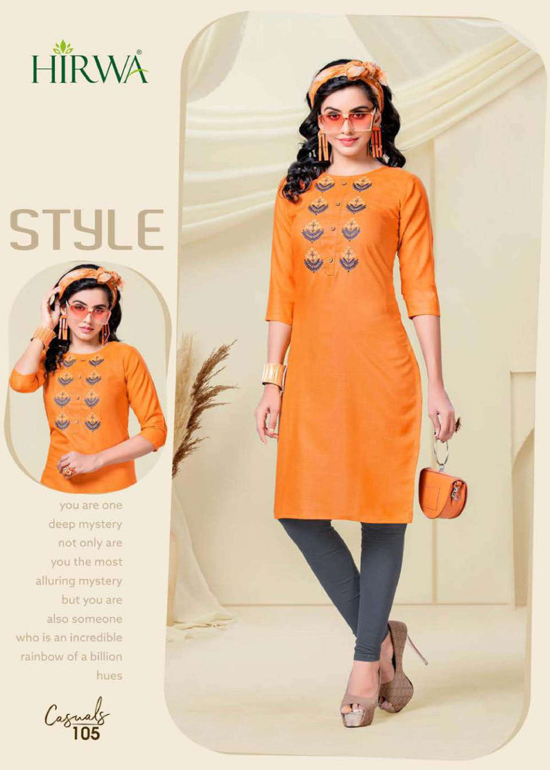 Hirwa Launch By Casuals Cotton With Embroidery Work Straight Fancy Long Exclusive Casual Wear Kurtis