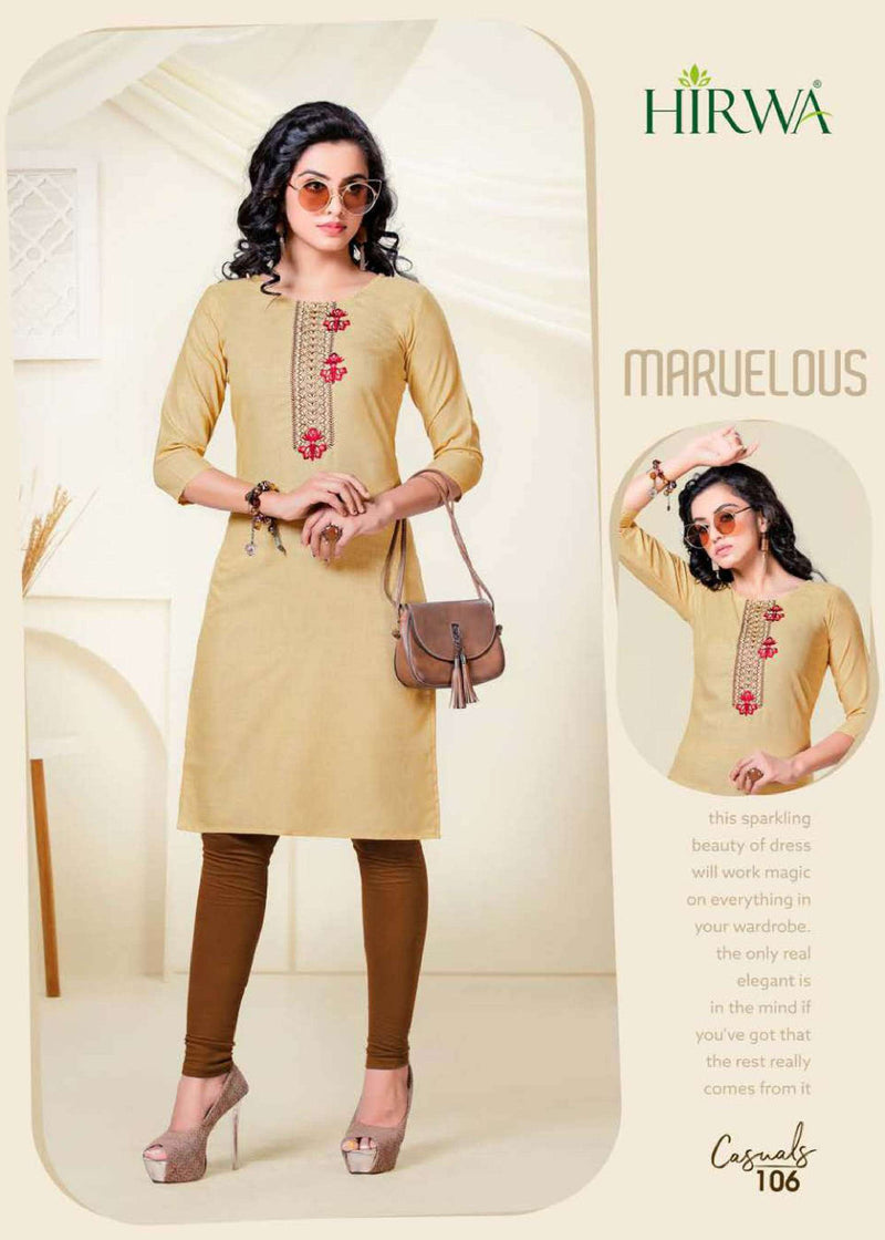 Hirwa Launch By Casuals Cotton With Embroidery Work Straight Fancy Long Exclusive Casual Wear Kurtis