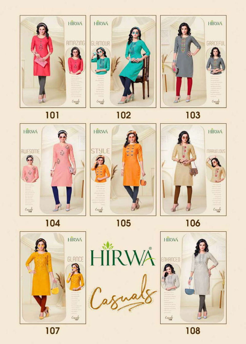 Hirwa Launch By Casuals Cotton With Embroidery Work Straight Fancy Long Exclusive Casual Wear Kurtis