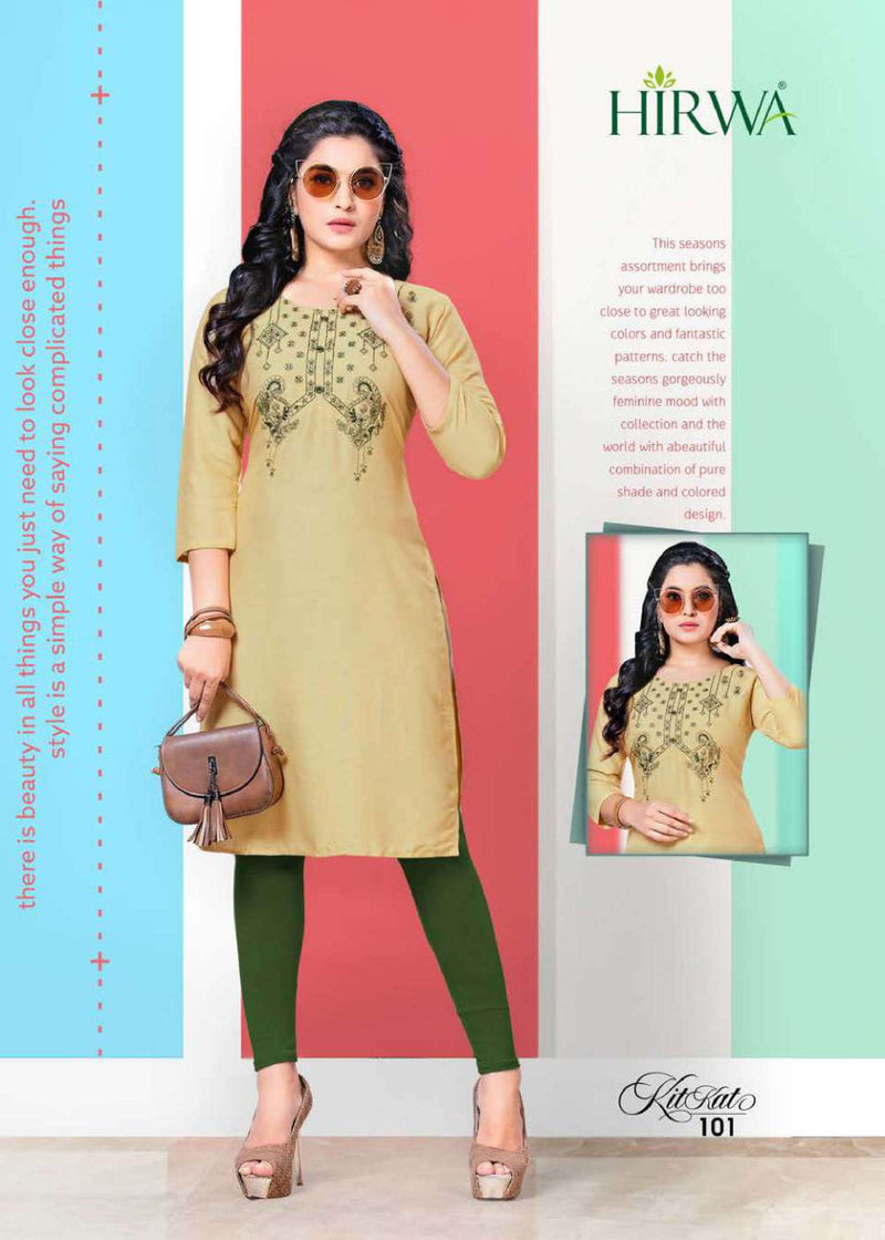 Hirwa Launch Kitkat Rayon With Embroidery Work Exclusive Straight Long Fancy Readymade Kurtis