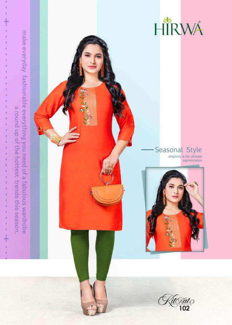 Hirwa Launch Kitkat Rayon With Embroidery Work Exclusive Straight Long Fancy Readymade Kurtis