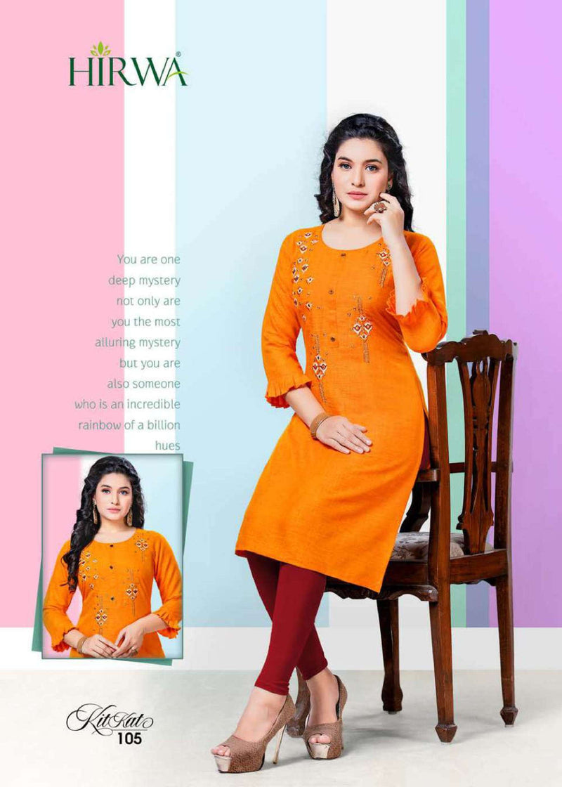 Hirwa Launch Kitkat Rayon With Embroidery Work Exclusive Straight Long Fancy Readymade Kurtis
