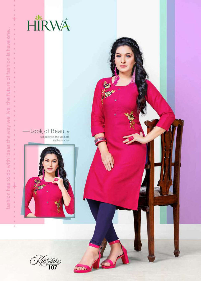 Hirwa Launch Kitkat Rayon With Embroidery Work Exclusive Straight Long Fancy Readymade Kurtis
