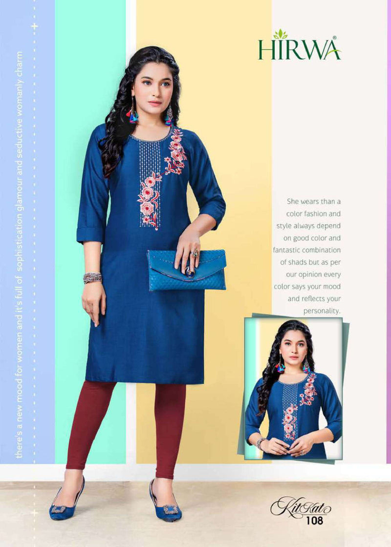 Hirwa Launch Kitkat Rayon With Embroidery Work Exclusive Straight Long Fancy Readymade Kurtis