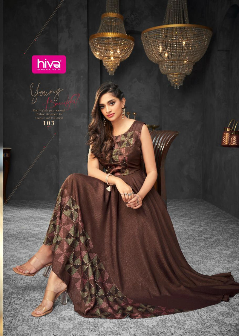 Hiva Designer Launch By Flow Soft Silk Long Gown Type Designer Wedding Wear Fancy Kurtis