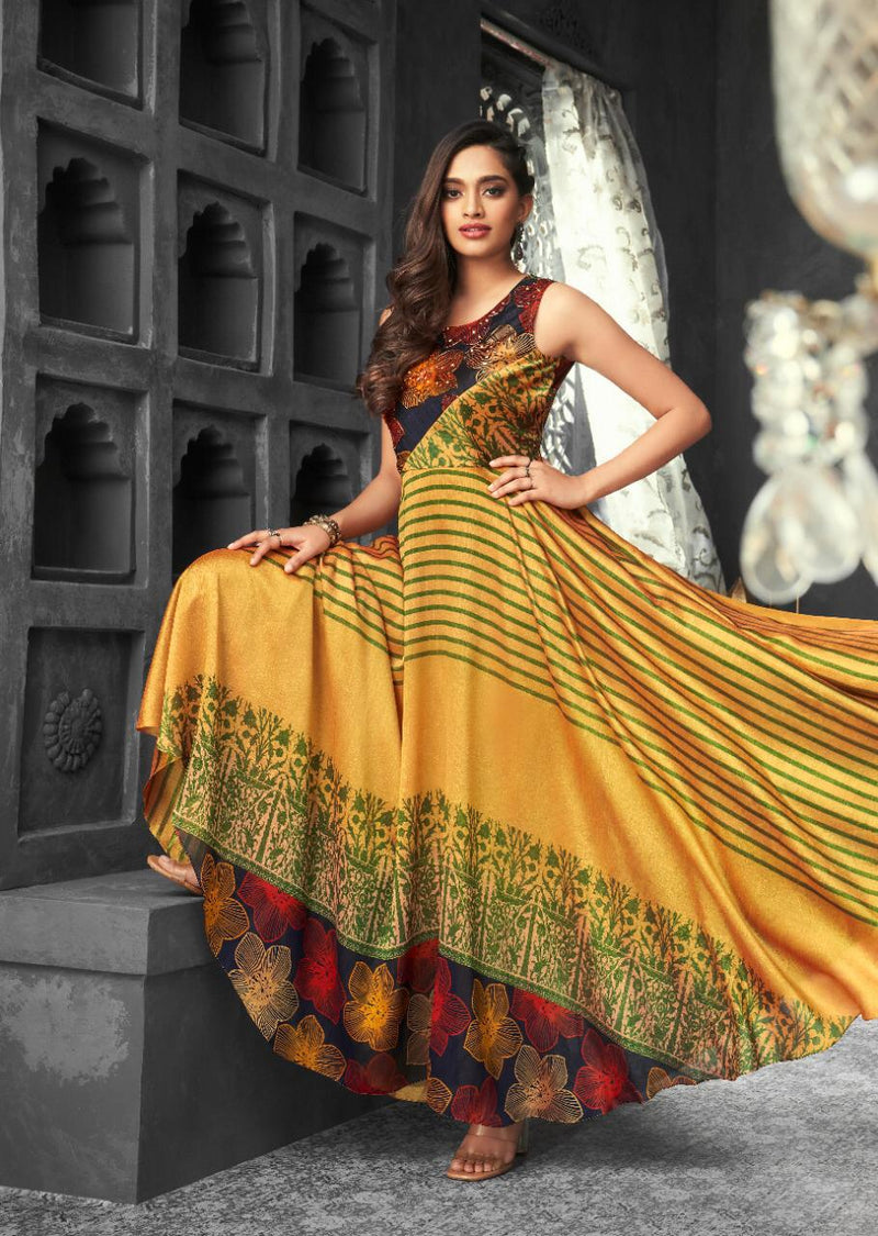 Hiva Designer Launch By Flow Soft Silk Long Gown Type Designer Wedding Wear Fancy Kurtis