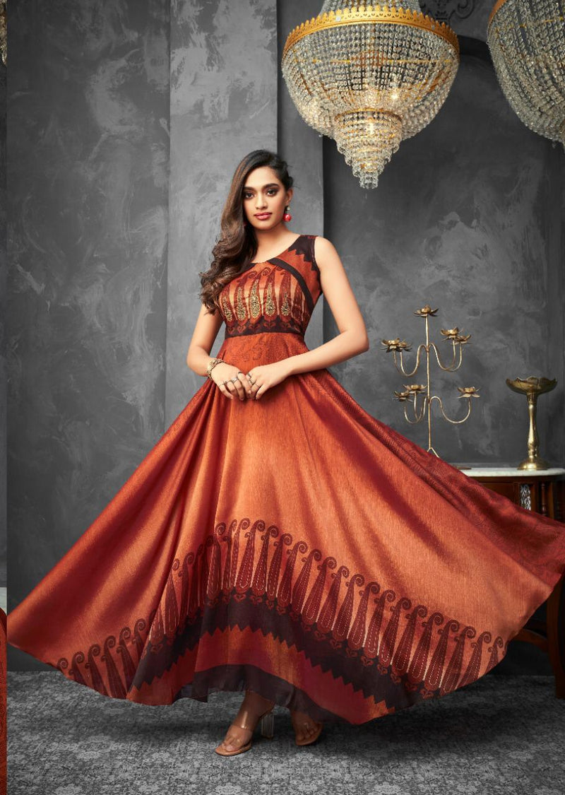 Hiva Designer Launch By Flow Soft Silk Long Gown Type Designer Wedding Wear Fancy Kurtis