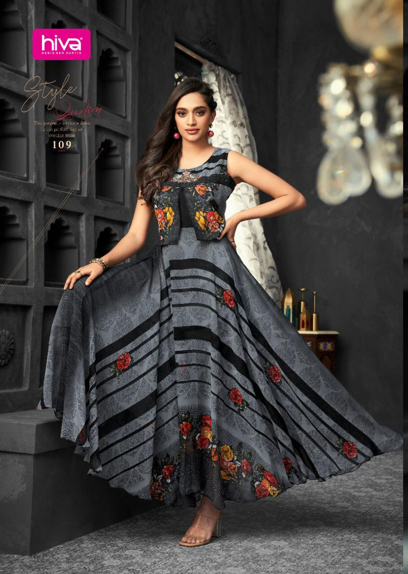 Hiva Designer Launch By Flow Soft Silk Long Gown Type Designer Wedding Wear Fancy Kurtis