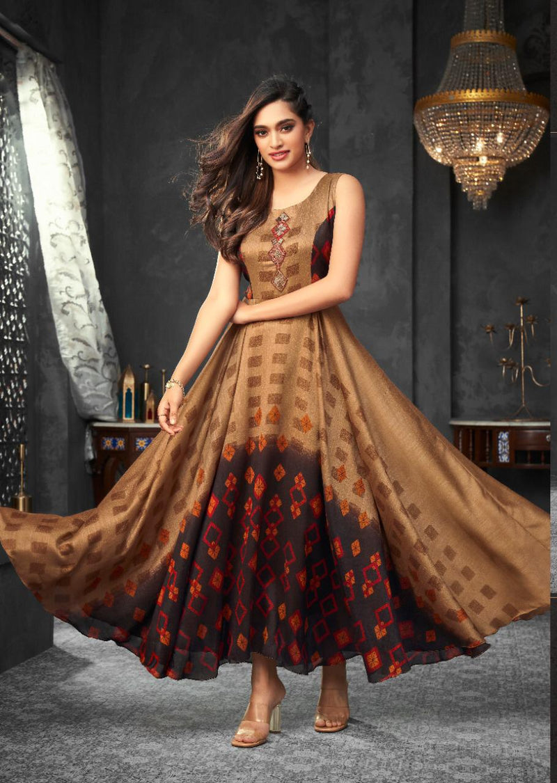 Hiva Designer Launch By Flow Soft Silk Long Gown Type Designer Wedding Wear Fancy Kurtis
