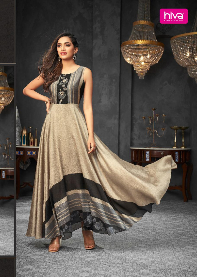 Hiva Designer Launch By Flow Soft Silk Long Gown Type Designer Wedding Wear Fancy Kurtis