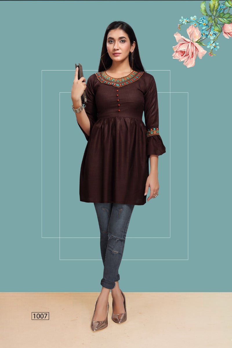 Fly Free Iconic Vol 3 Rayon Embroidery With Flair Fancy Short Kurtis