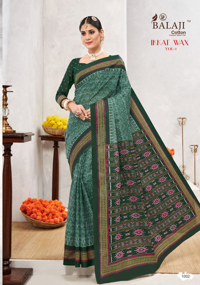 Balaji Printed Cotton Ikkat Wax Vol 1 Cotton Printed Fancy Festive Wear Sarees