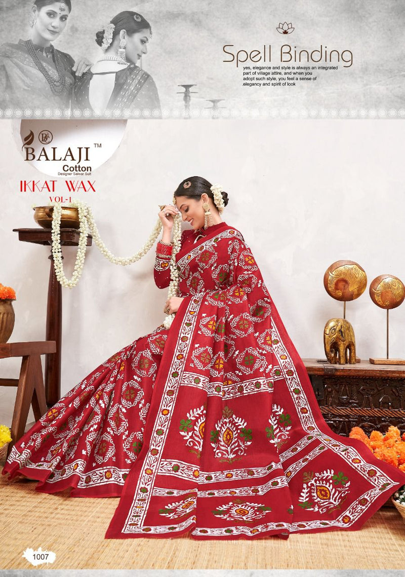 Balaji Printed Cotton Ikkat Wax Vol 1 Cotton Printed Fancy Festive Wear Sarees