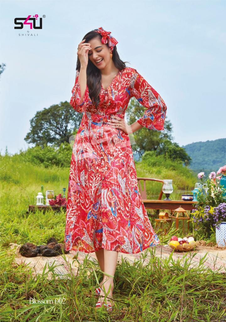 S4u Shivali Blossom Vol 2 Stylish Chiffon Printed Partywear Gown Style Kurti Collection