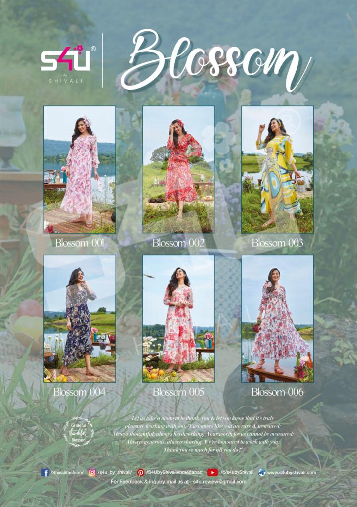 S4u Shivali Blossom Vol 2 Stylish Chiffon Printed Partywear Gown Style Kurti Collection