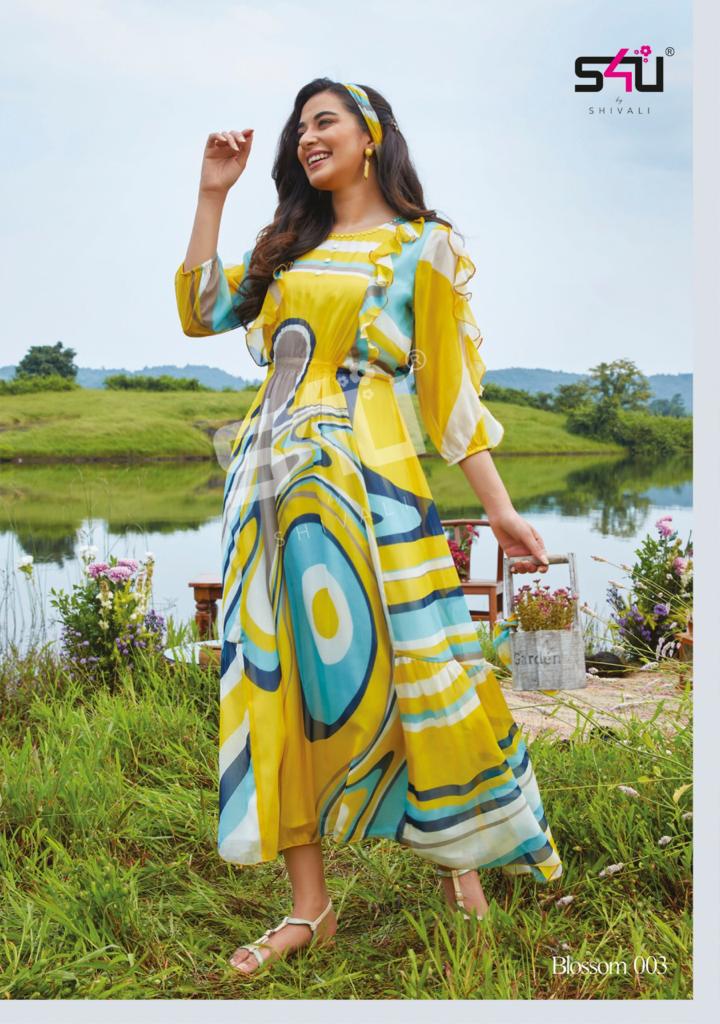 S4u Shivali Blossom Vol 2 Stylish Chiffon Printed Partywear Gown Style Kurti Collection