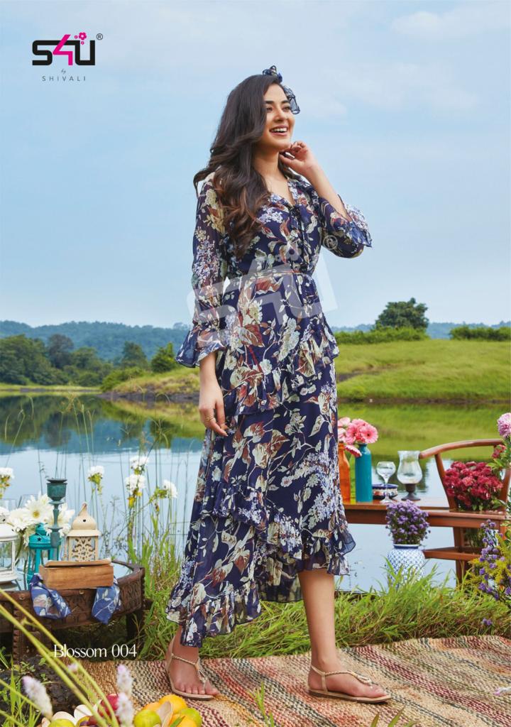 S4u Shivali Blossom Vol 2 Stylish Chiffon Printed Partywear Gown Style Kurti Collection