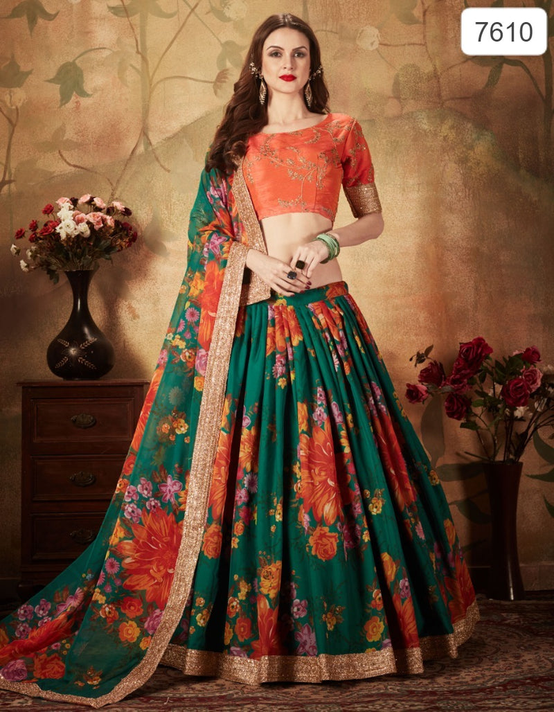 Green Floral Dno 7610 Fancy Stylish Digital print Designer Wear lehenga Choli