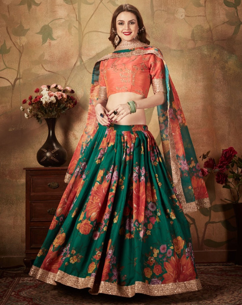 Green Floral Dno 7610 Fancy Stylish Digital print Designer Wear lehenga Choli