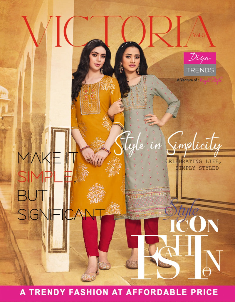 Diya Trends Victoria Vol 3 Fancy Embroidery Stylish Designer Wear Kurti