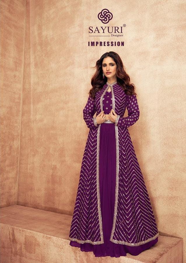 Sayuri Impression Chinon With Silk Heavy Embroidery Work Stylish Designer Long Party Wear Gown