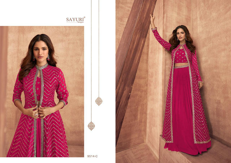 Sayuri Impression Chinon With Silk Heavy Embroidery Work Stylish Designer Long Party Wear Gown