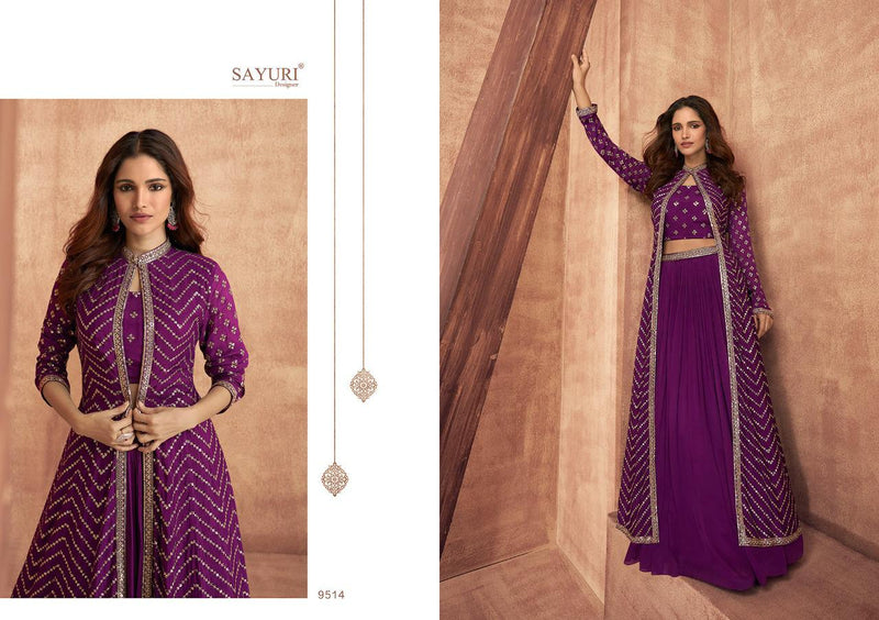 Sayuri Impression Chinon With Silk Heavy Embroidery Work Stylish Designer Long Party Wear Gown