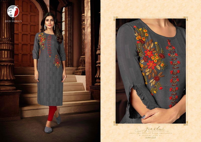 Anju Fabrics Impressive Vol 3 Viscose Rayon Stylish Fancy Designer Party Wear Kurtis With Khata Work