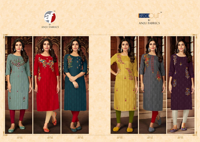 Anju Fabrics Impressive Vol 3 Viscose Rayon Stylish Fancy Designer Party Wear Kurtis With Khata Work