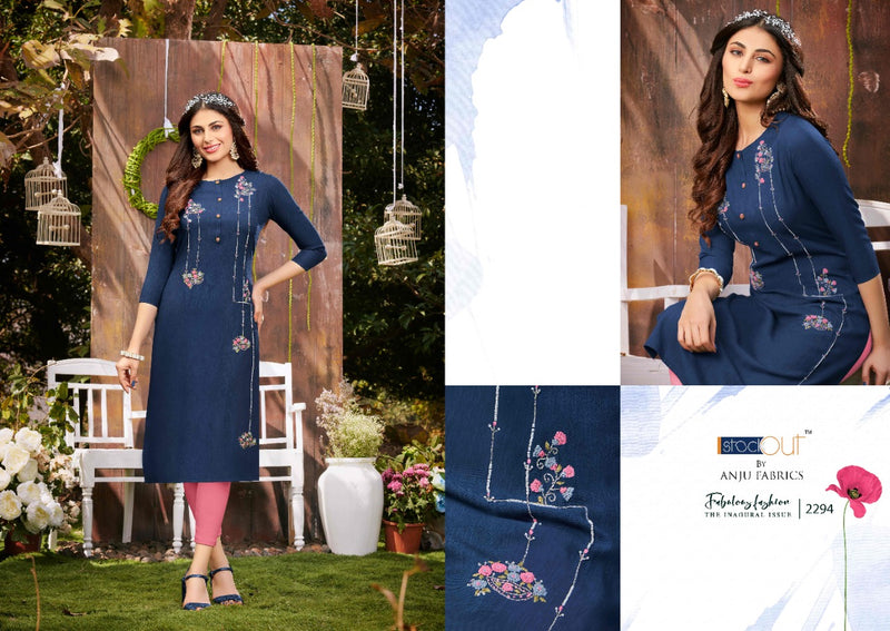 Anju Fabrics Impressive Vol 4 Viscose Rayon Fancy Stylish Party Wear Kurtis With Beautiful Embroidery